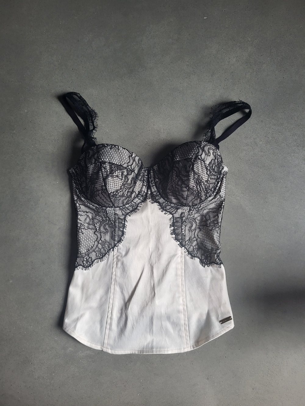 Guess White & Black Lace Bustier Top